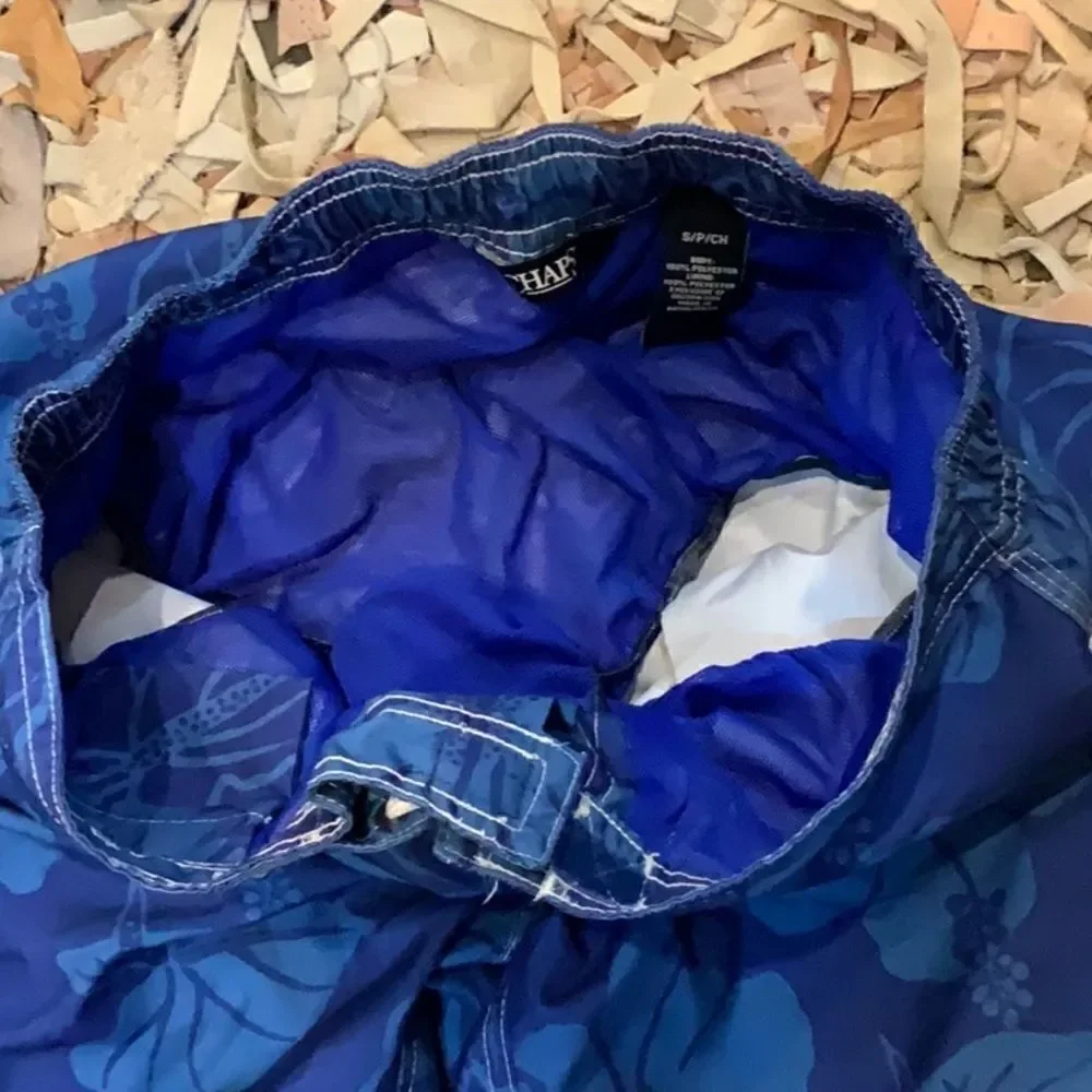 Chaps blue Floral print swim trunks S